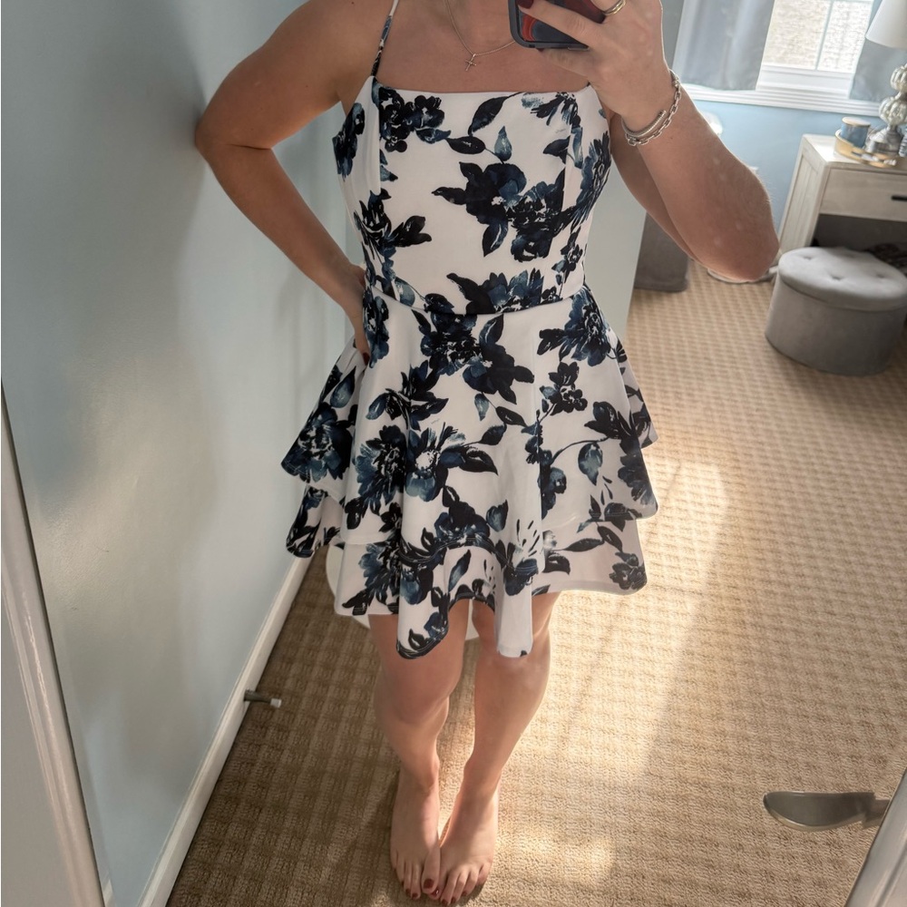 Francesca’s blue and white flare dress